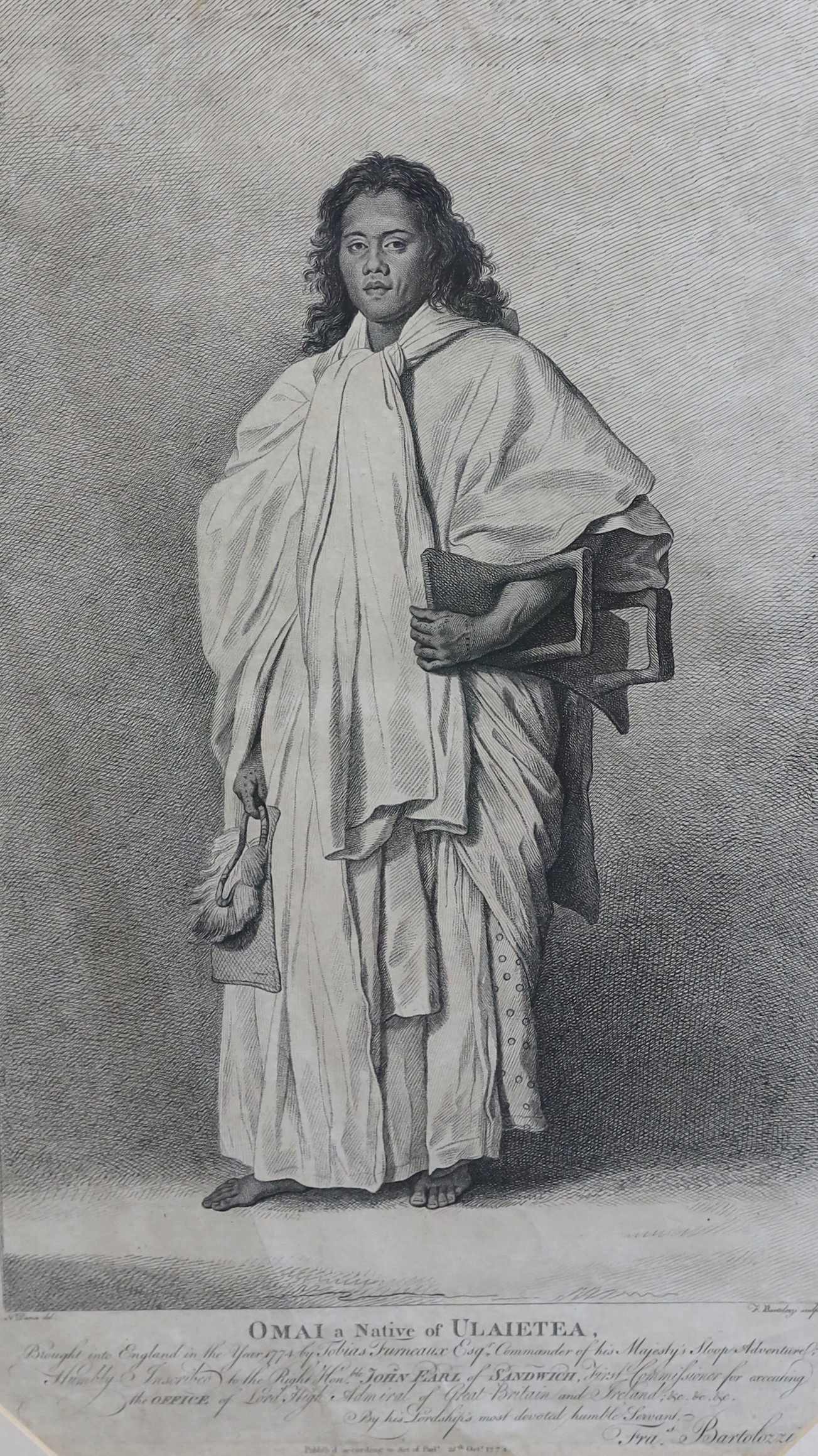 F.Bartolozzi after Nathaniel Dance, Omai, a Native of Ulaietea, 1774, engraving, 53 x 31.5cm